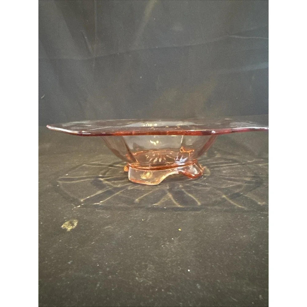 Vintage Pink Depression Serving Dish / Fruit Bowl Octagon 10